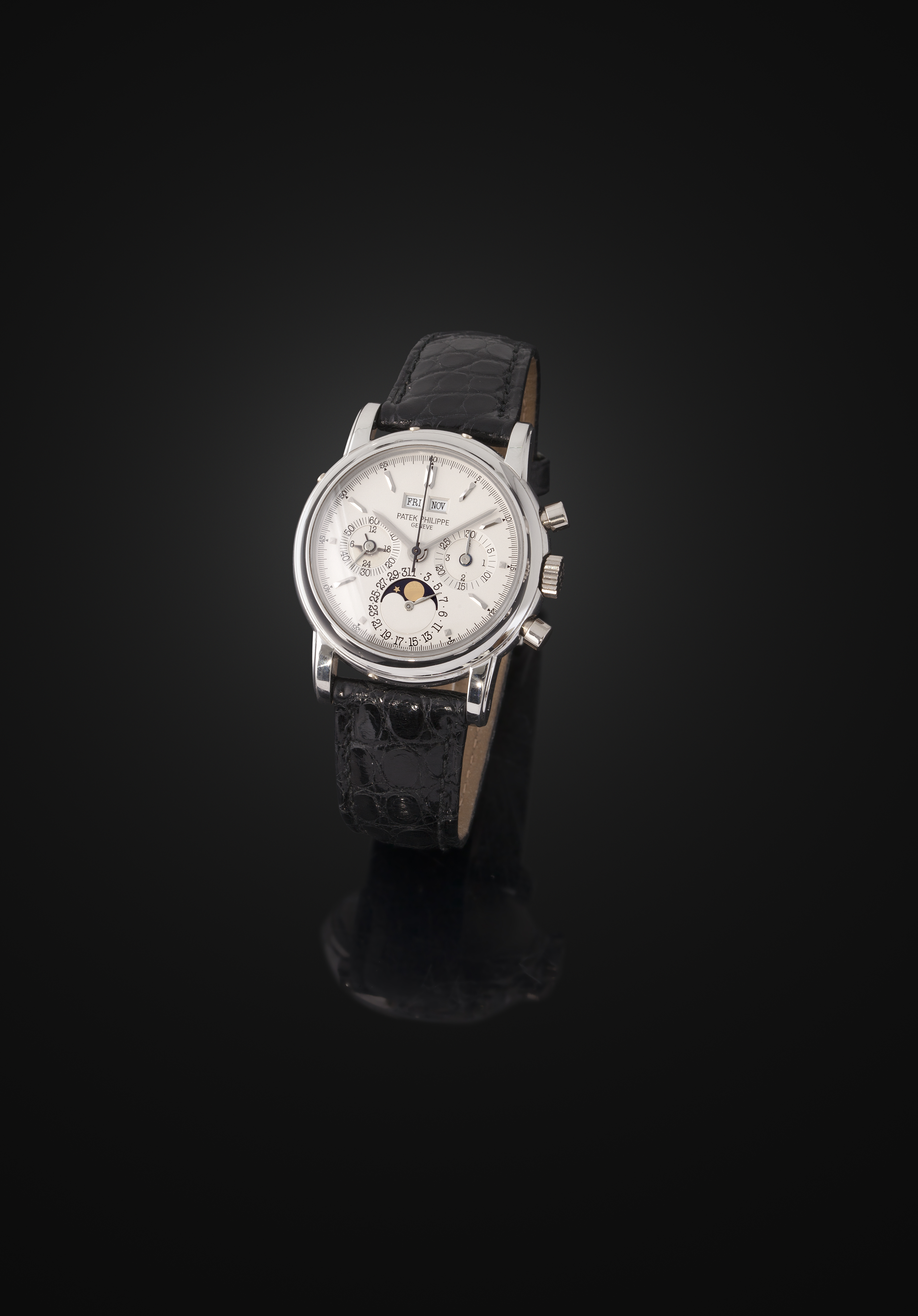 PATEK PHILIPPE. Chronographe Ref. 3970 en platine – Vers 1990