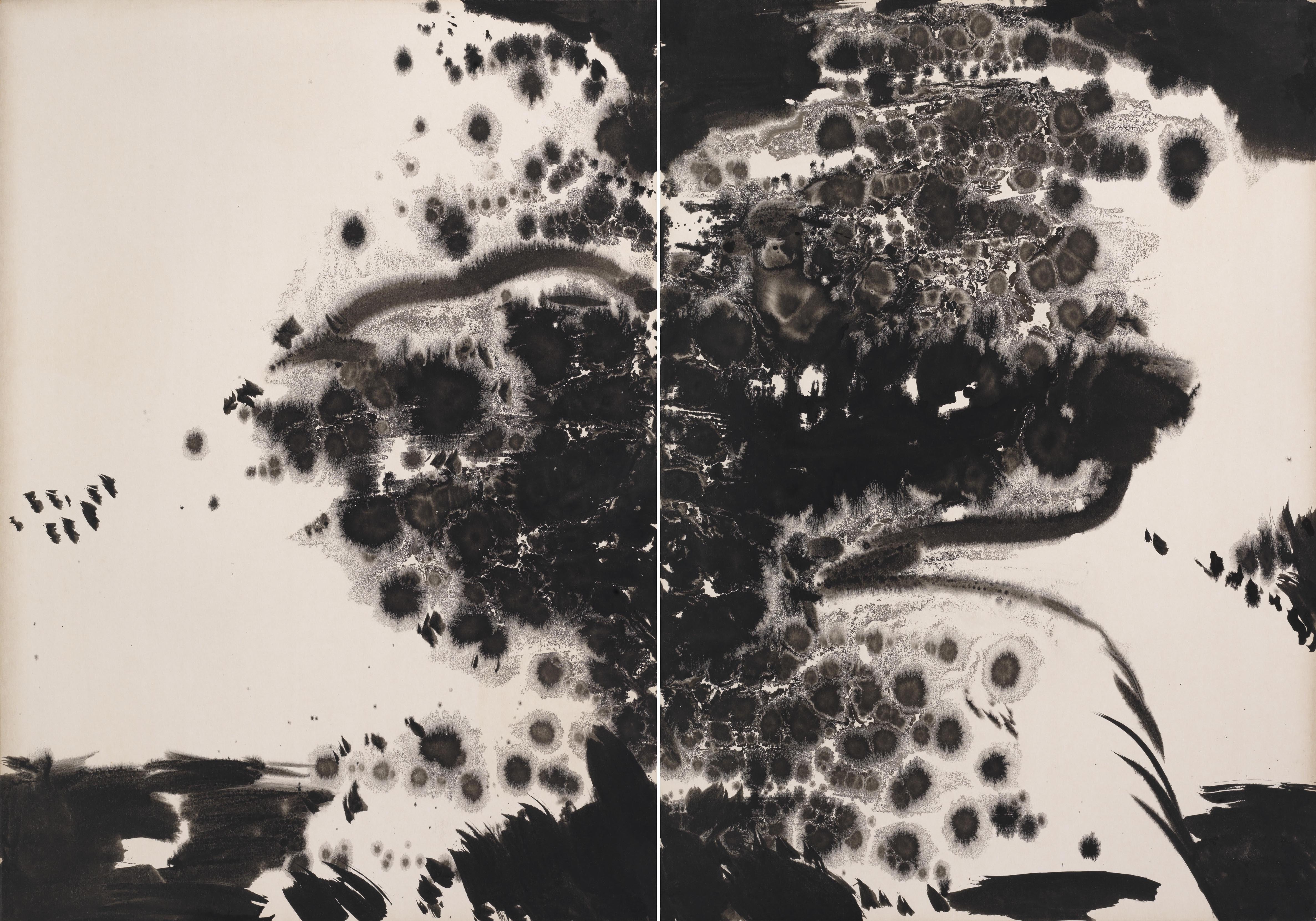 Sans titre, 1973:1975, encre sur carton Kyro, diptyque, 70x100 cm