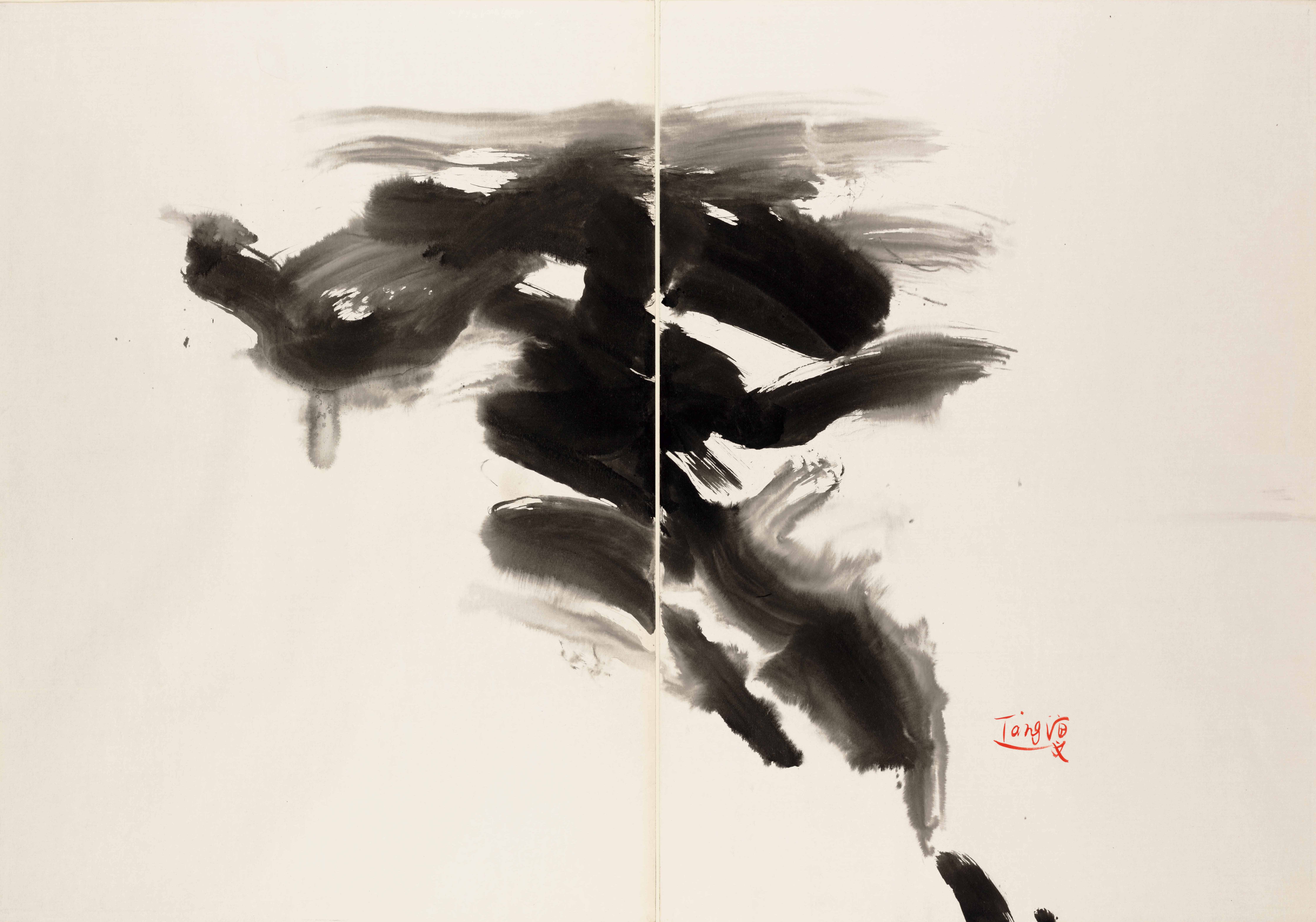 Sans titre, circa 1970, encre sur carton Kyro, diptyque, 70x100 cm