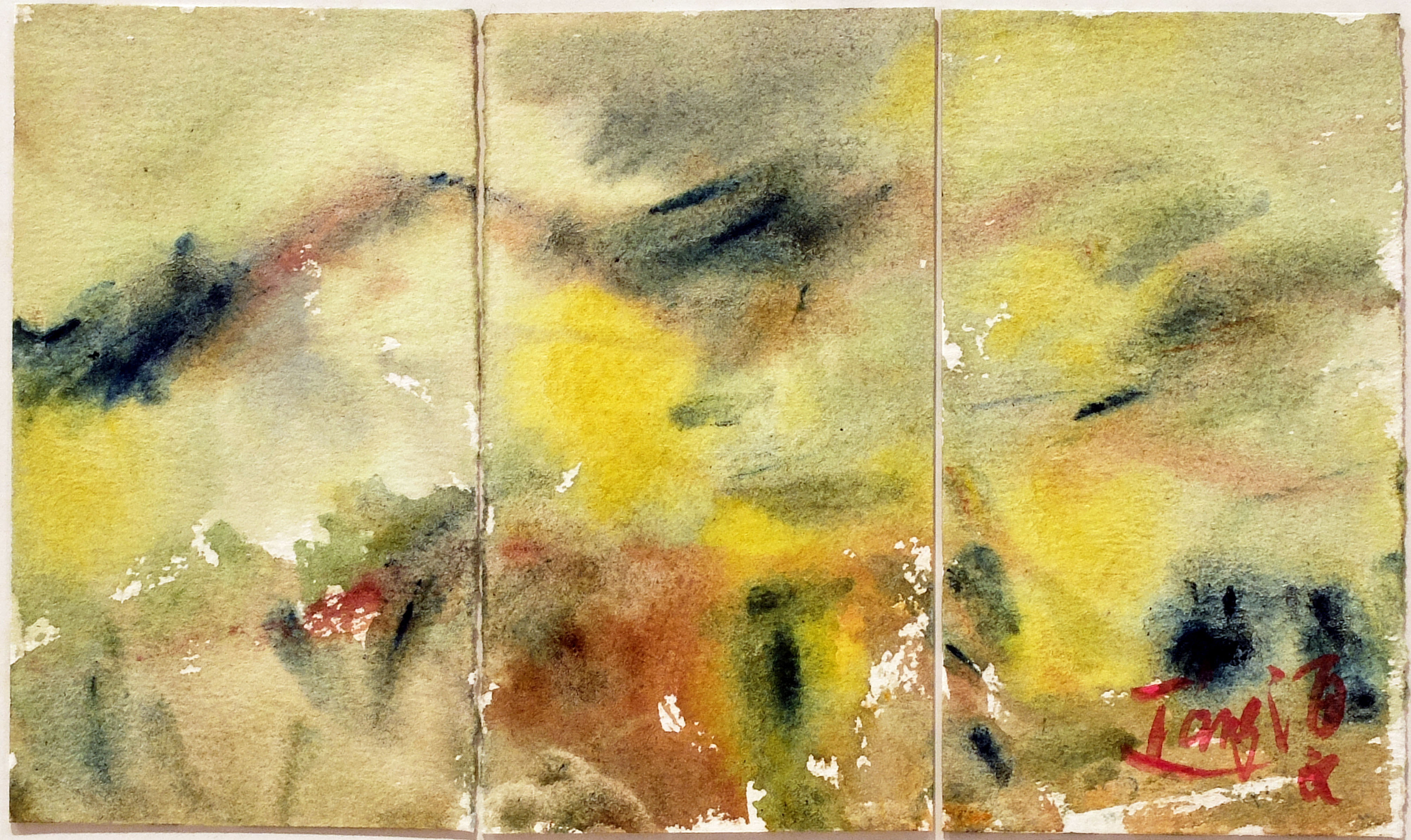 Sans titre, circa 1983, aquarelle sur papier Arches triptyque, 11,3x19 cm