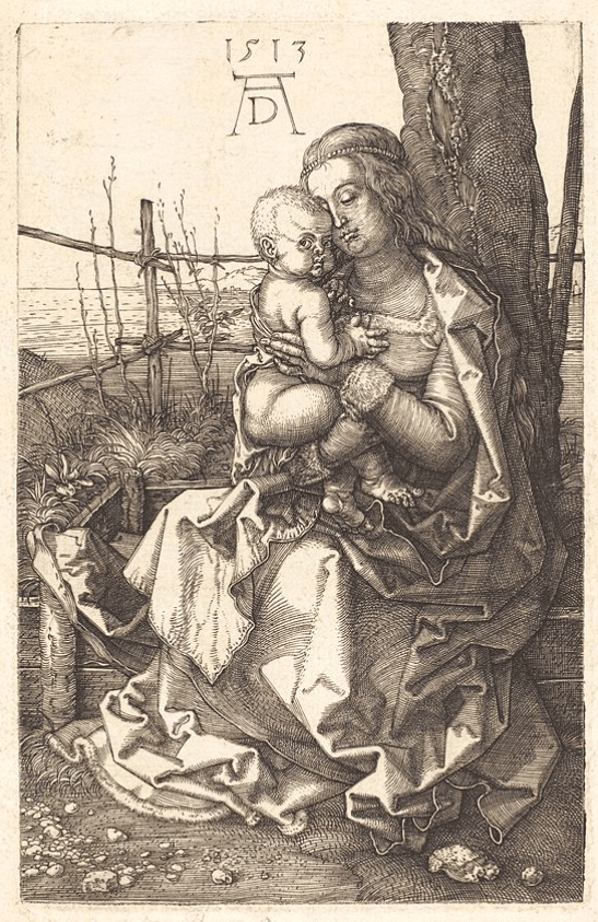 Albrecht Dürer La Vierge assise embrassant l'enfant Jésus 1513 Eau, forte, Coll. part.