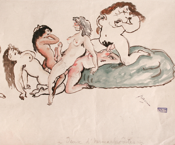 Pascin - Jeux d’hermaphrodites Paris 1907, aquarelle sur papier, 22 x 26,5 cm © Archives Comité Pascin, Paris