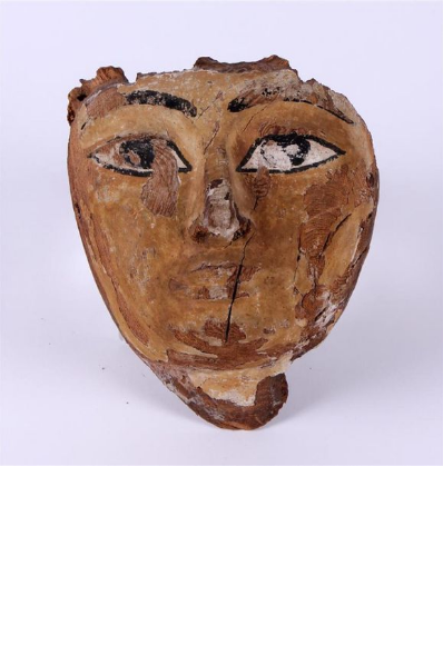 MASQUE en bois stuqué et peint, finement sculpté.