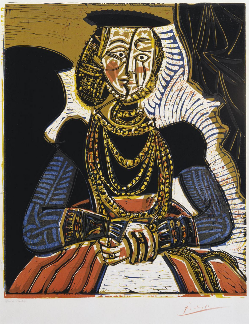 Pablo Picasso Buste de femme d'après Cranach le Jeune Linogravure sur papier, 64,5 x 53,3 cm tirée en 50 exemplaires numérotés et signés et approximativement 15 épreuves d’artiste, publié par la Galerie Louise Leiris, Paris