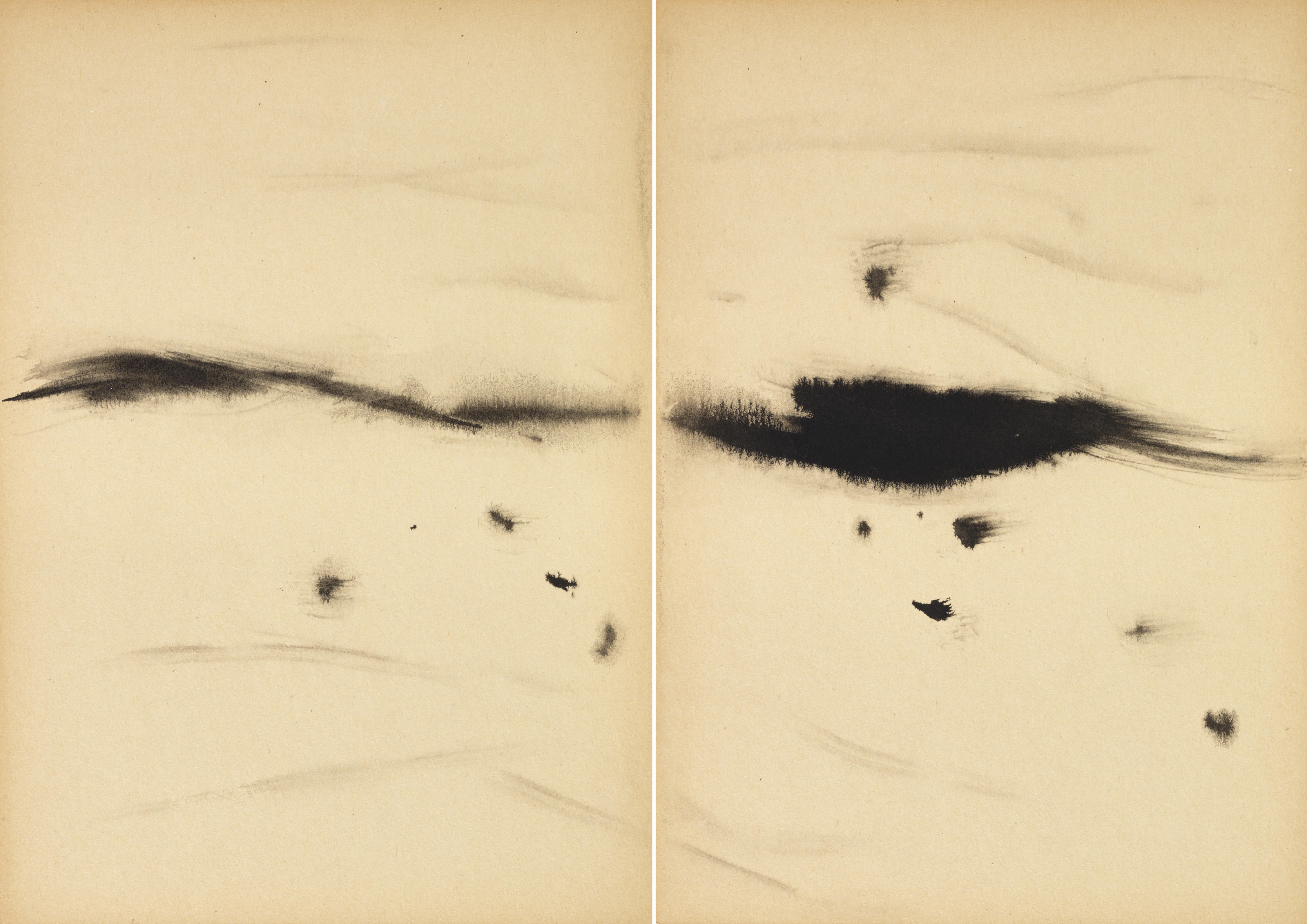 Sans titre, circa 1968, encre sur carton Kyro, diptyque, 29,7x42 cm