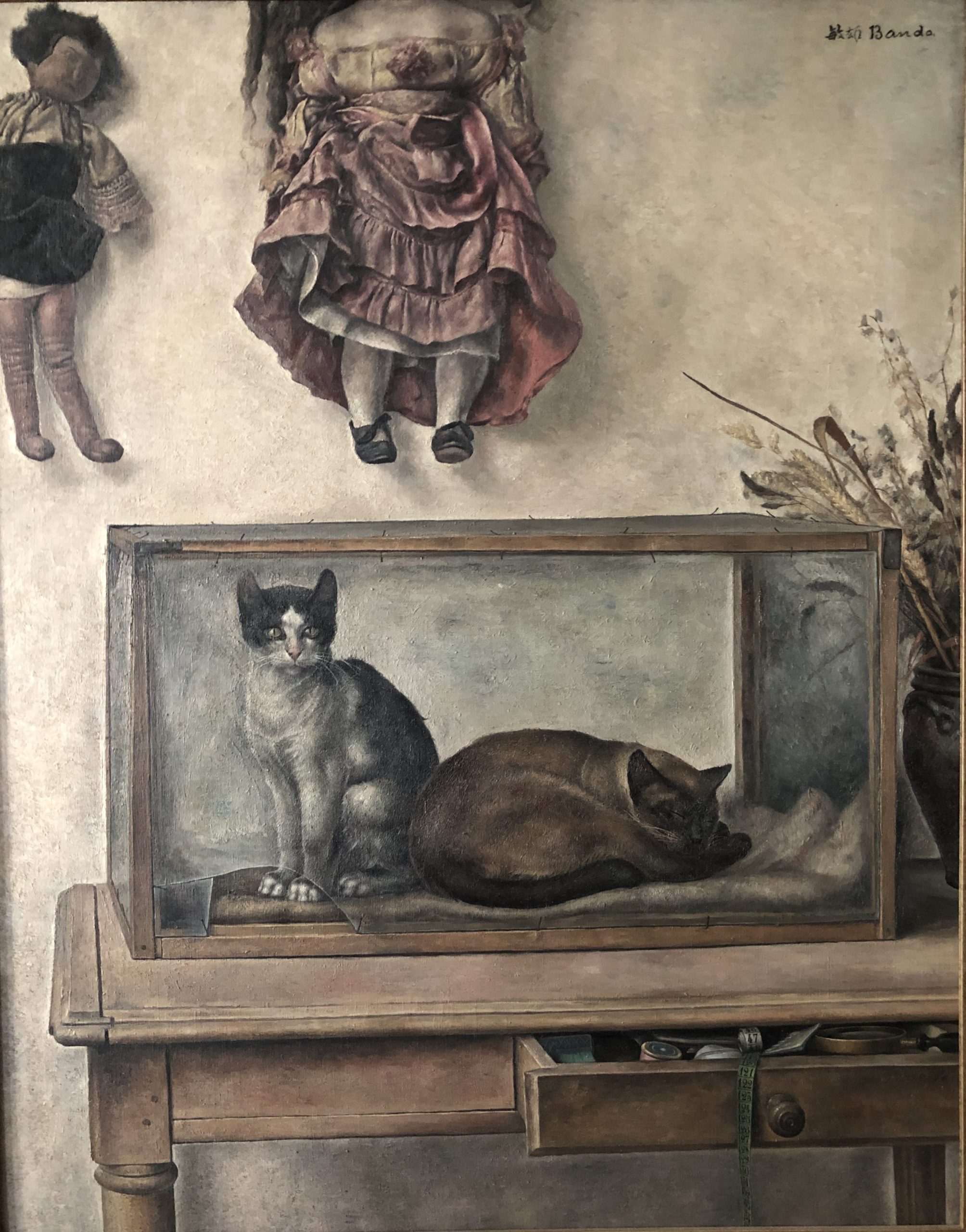 BANDO Nature morte aux chats 1930 Huile sur toile Coll. part.