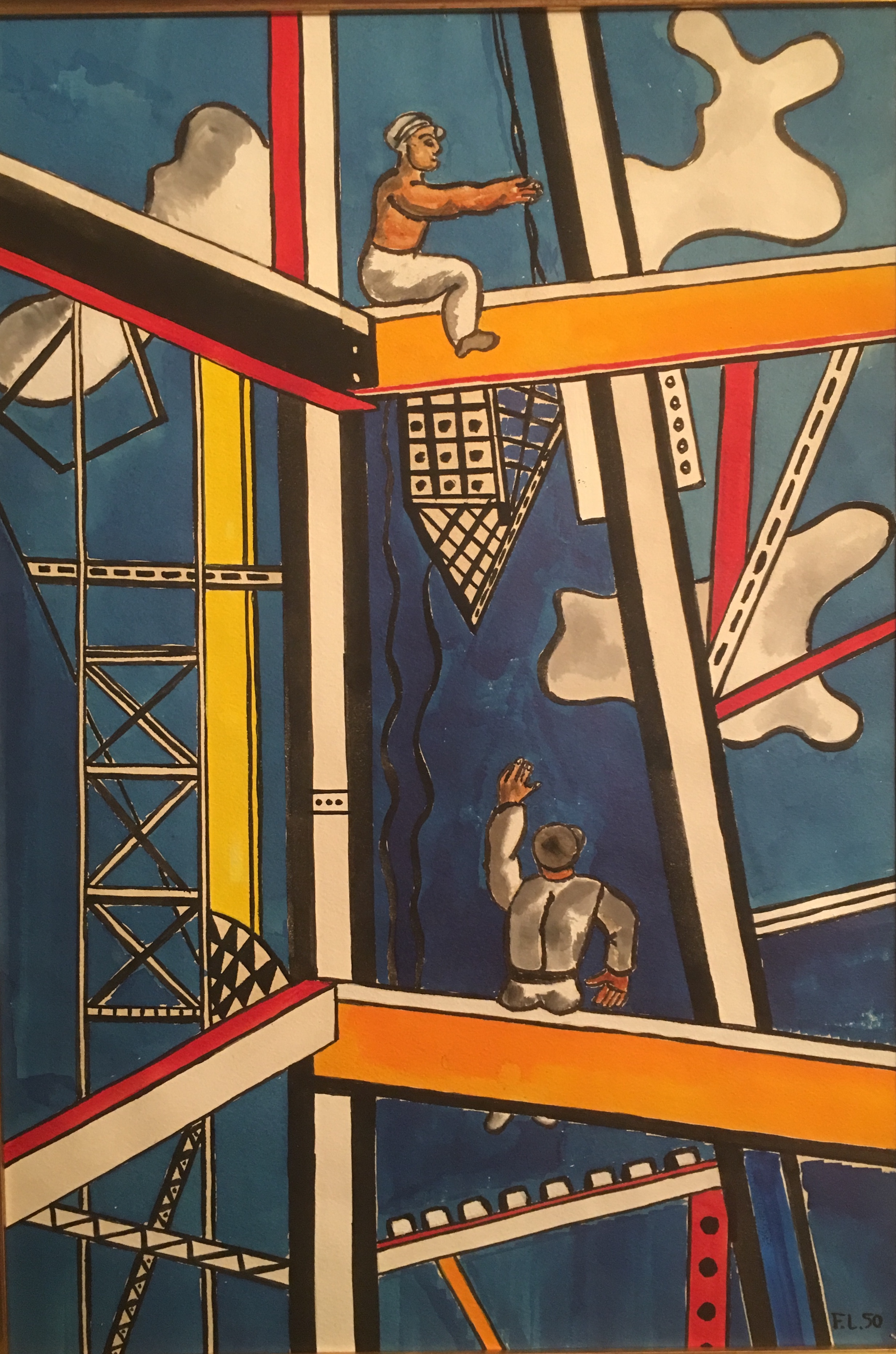 Fernand Léger - Constructeurs fond bleu 1950 Gouache et encre de chine sur papier 54 x 38cm Coll. part.