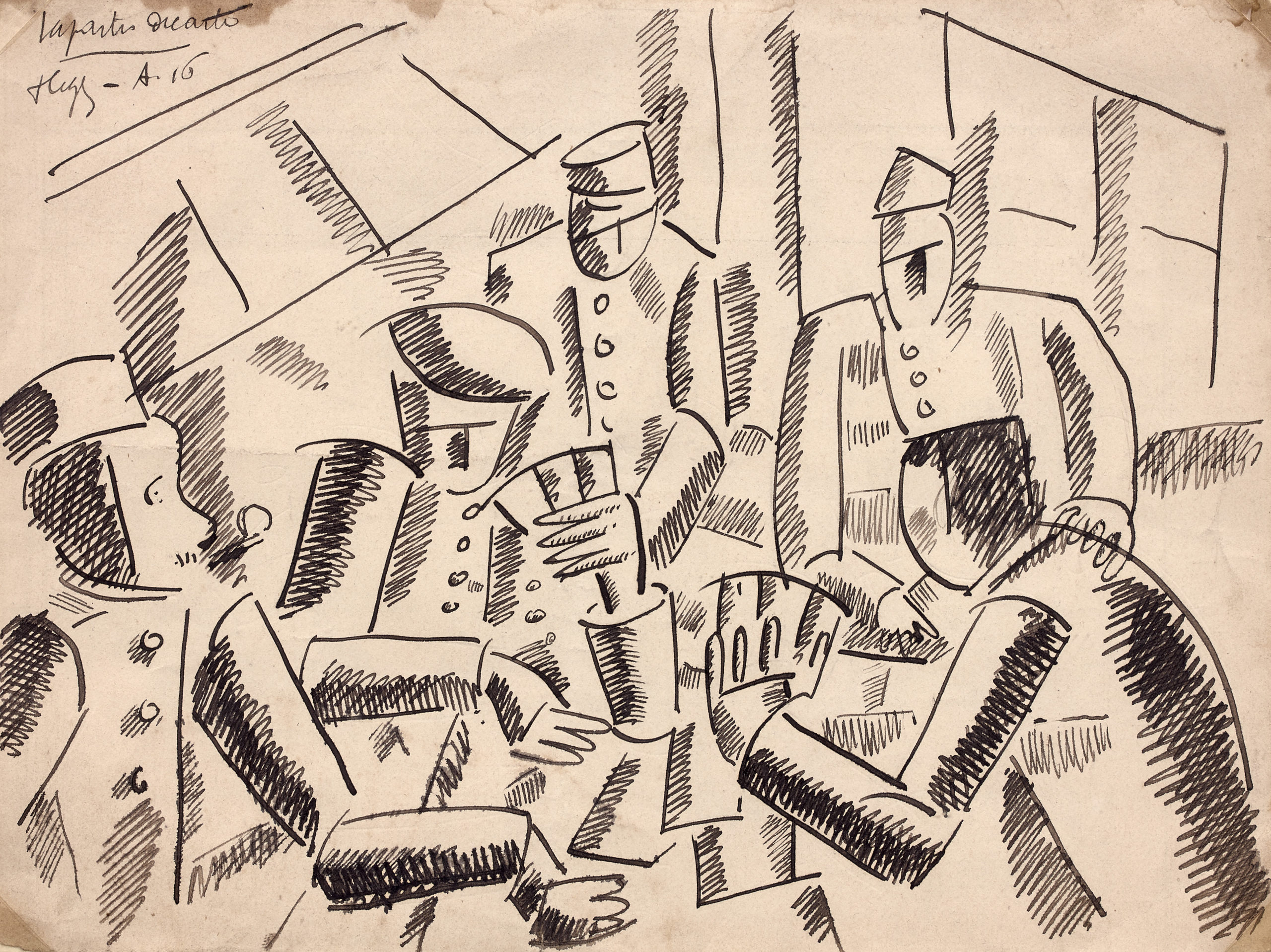 Fernand Léger-Partie de cartes Verdun 1916 Encre sur papier 16,8 x 22,40cm Coll. part.