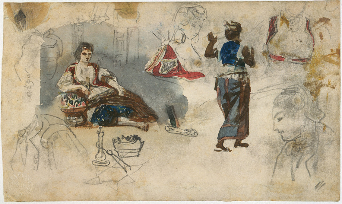 Aquarelle Femmes d'Alger. Eugène Delacroix, Feuille d'étude pour les Femmes d'Alger, 1833-1834, aquarelle, Brême, Kunsthalle, copyright: Kunsthalle de Brême.