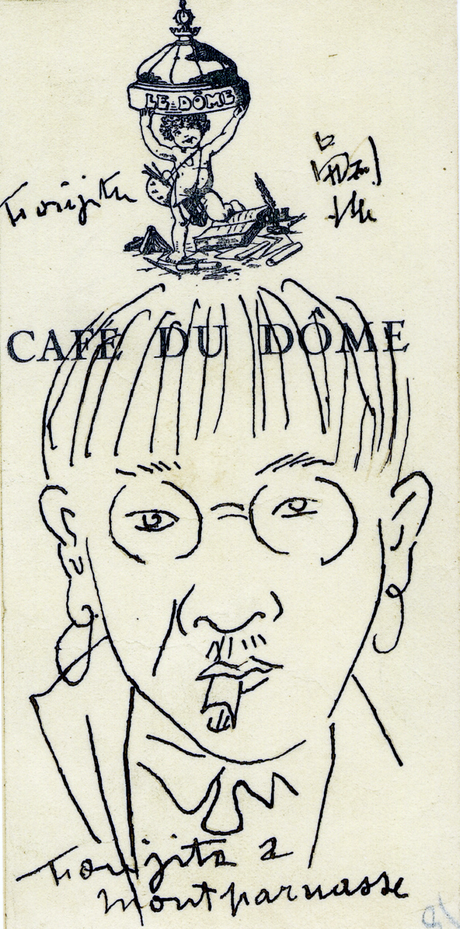 vers 1925 - Autoportrait, Encre de stylo sur papier © Archives du Catalogue Général raisonné de l'Œuvre de T. L. Foujita