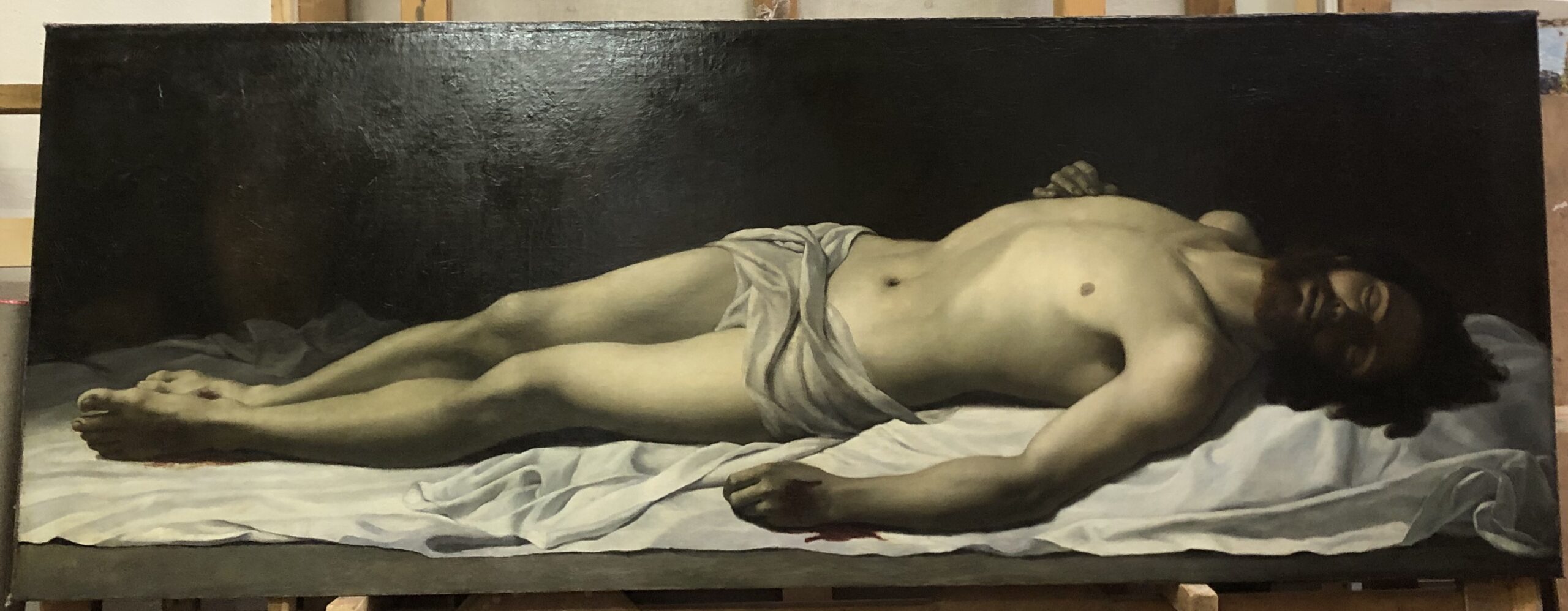 Léon Horsin-Déon (1847-1891), Christ mort ou Jésus-Christ dans le sépulcre, c. 1873, huile sur toile, 198 x 72 cm, musée d’Histoire locale de Rueil-Malmaison