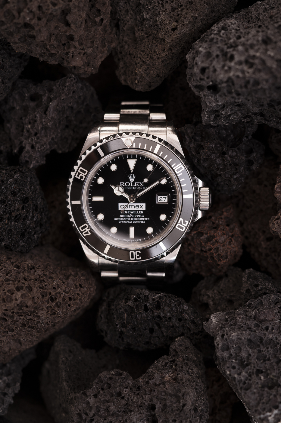 Rolex Sea-Dweller Comex – vendue en 2019. Confiée par le plongeur, cette montre lui a été offerte par monsieur Henry Delauze, créateur de la société, en remerciement de la participation à la mission Hydra 12 © Elio Guerin, Paris 2024